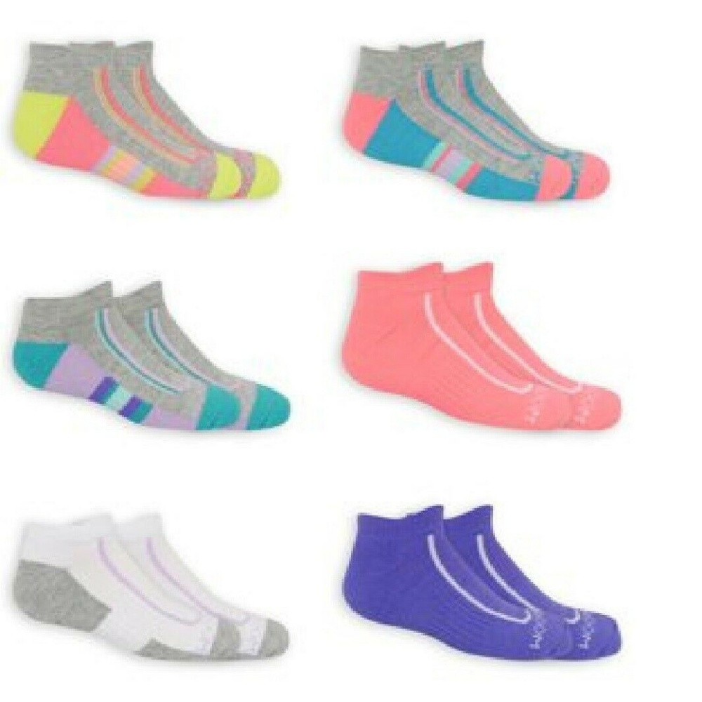 Fruit of the Loom Girl's Active Half Cushion Socks 6 Pack SIZE L  NWT